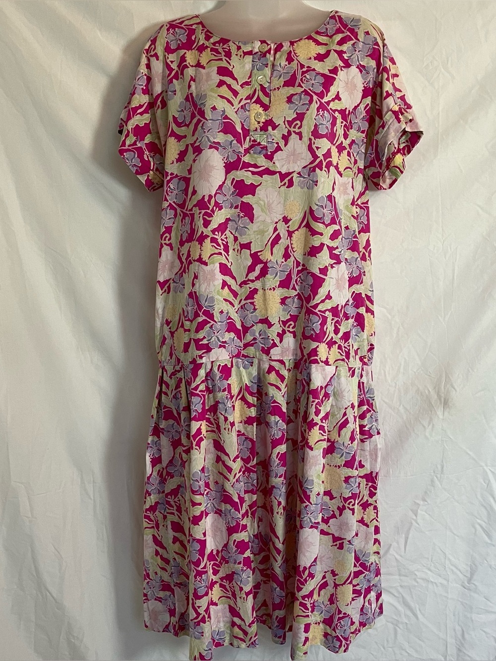 Vintage 80s/90s Laura Ashley Floral Drop Waist Midi Dress Made in Great Britain
